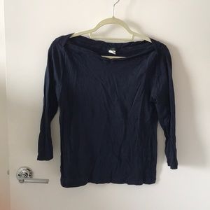 J Crew Sailor’s Neck Navy 3/4 Length Top